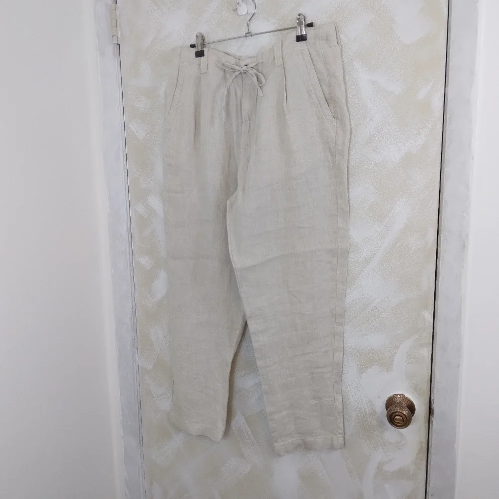 Zara size 31 Linen Pants Tapered Casual Drawstring 4 Pockets Cream Color